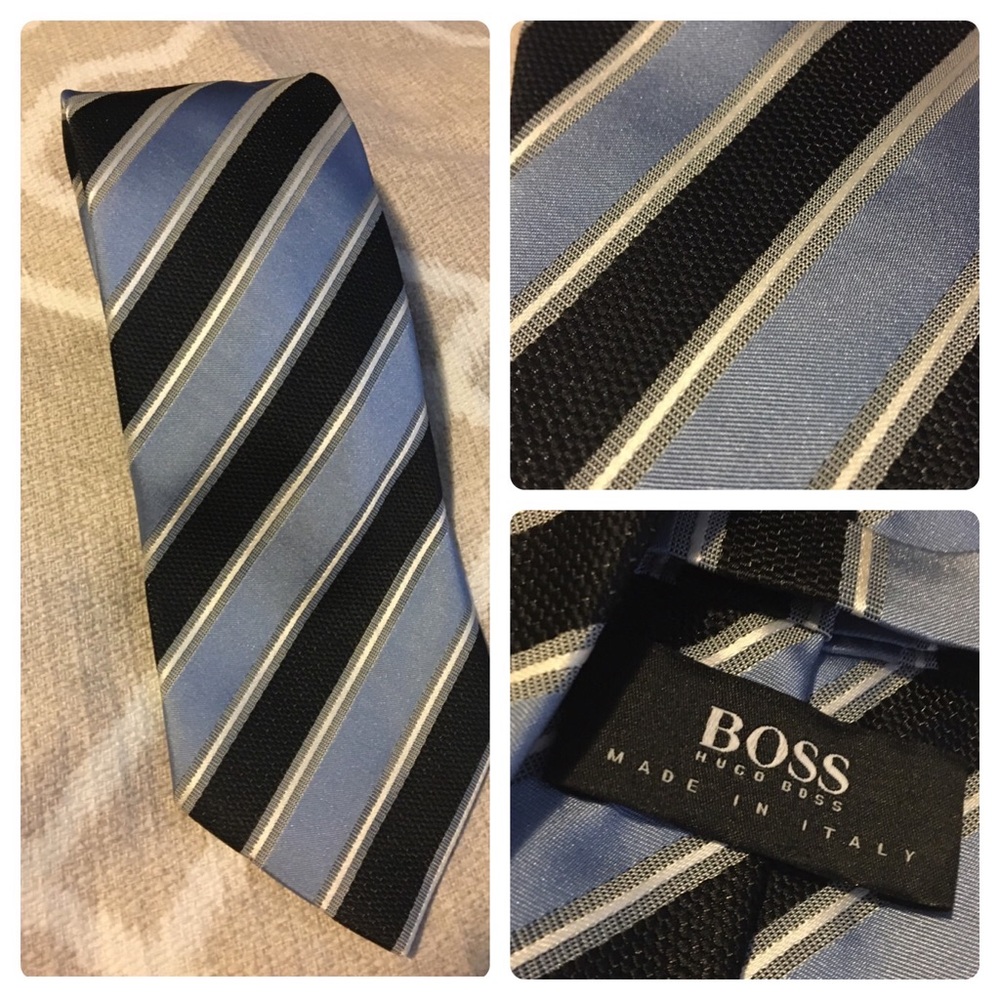 Hugo Boss Men's Blue and Black Striped Tie
